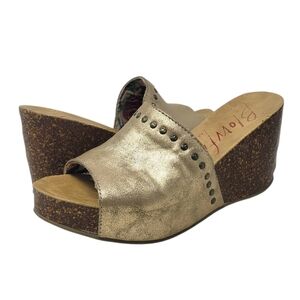 Blowfish Malibu Hunter Metallic Gold Wedge Mule Open Toe  Sandals size 9